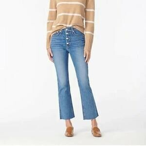 J Crew Womens Demi Boot Crop Jeans Petite Size 31P Button Fly Raw Hem Light Wash